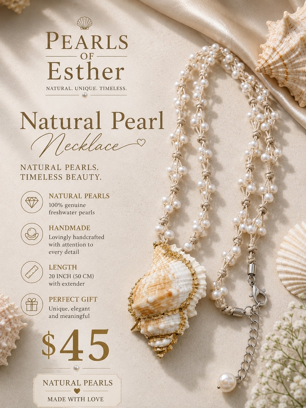 Natural Pearl Necklace - White Pearls